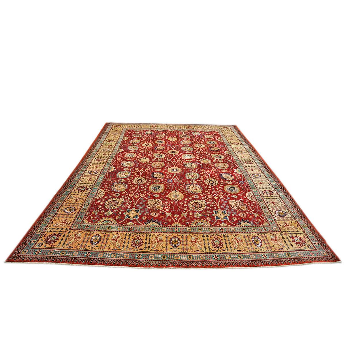 Hand-Woven 20th Century Antique Persian Tabriz Pahlavi 10x13 Red & Gold Handmade Area Rug For Sale