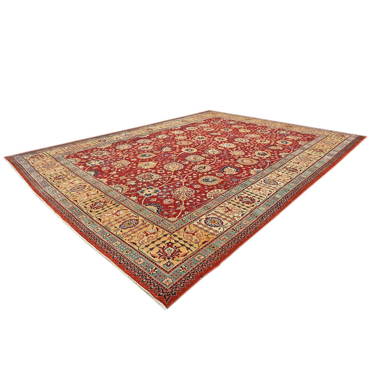 20th Century Antique Persian Tabriz Pahlavi 10x13 Red & Gold Handmade Area Rug In Good Condition For Sale In Houston, TX