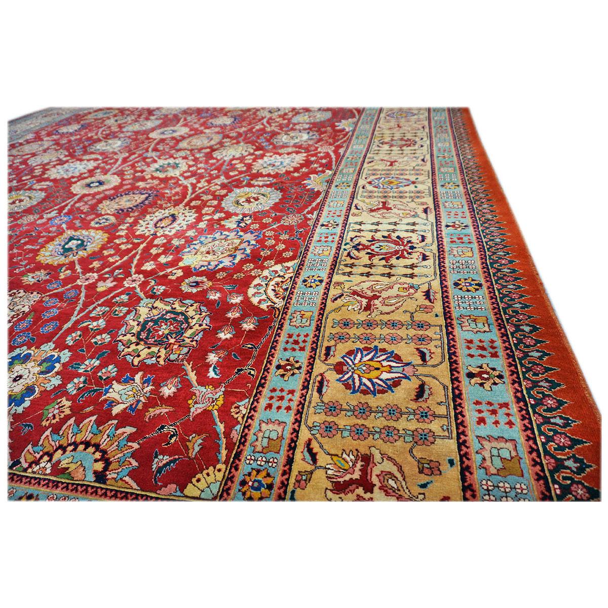 Mid-20th Century 20th Century Antique Persian Tabriz Pahlavi 10x13 Red & Gold Handmade Area Rug For Sale