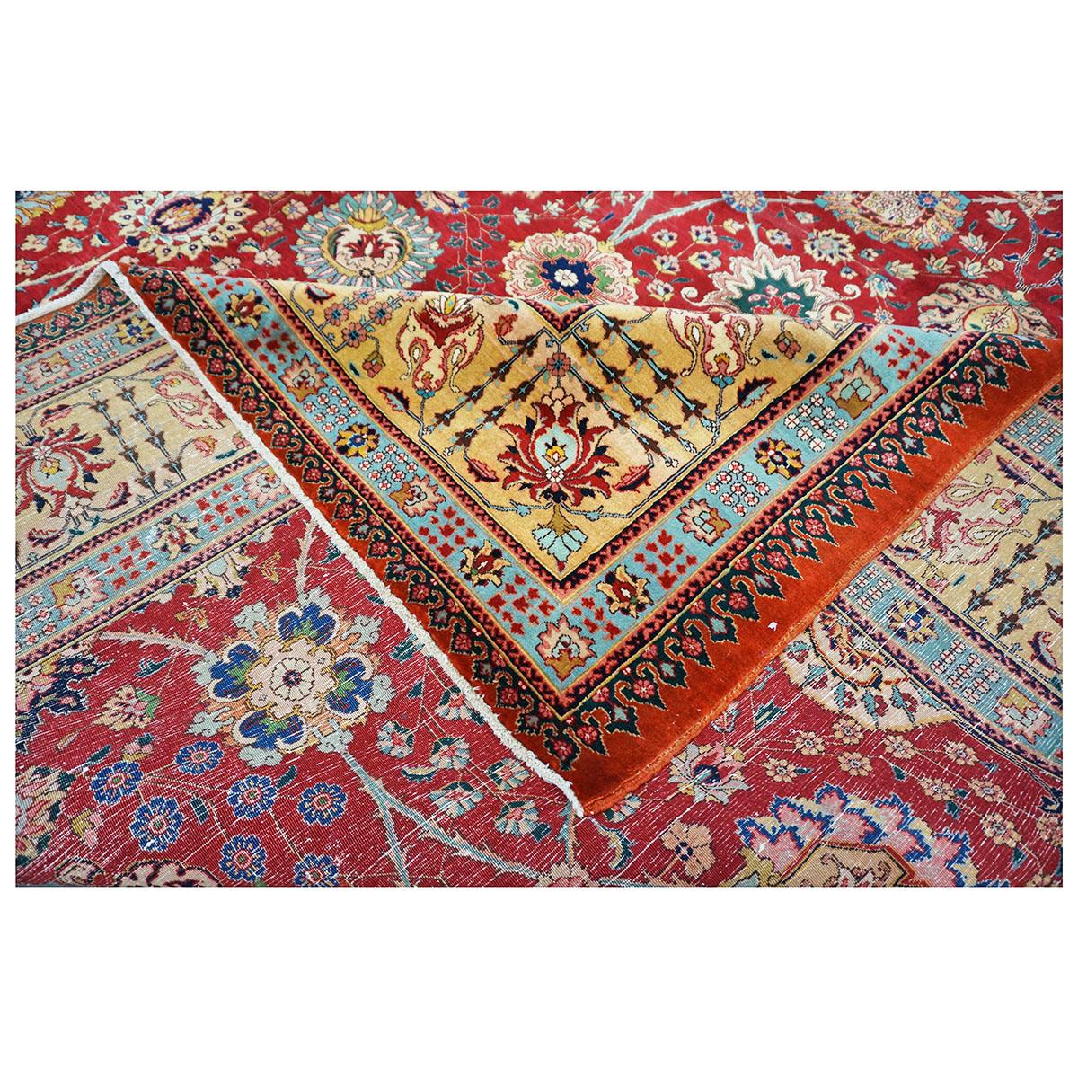 20th Century Antique Persian Tabriz Pahlavi 10x13 Red & Gold Handmade Area Rug For Sale 2