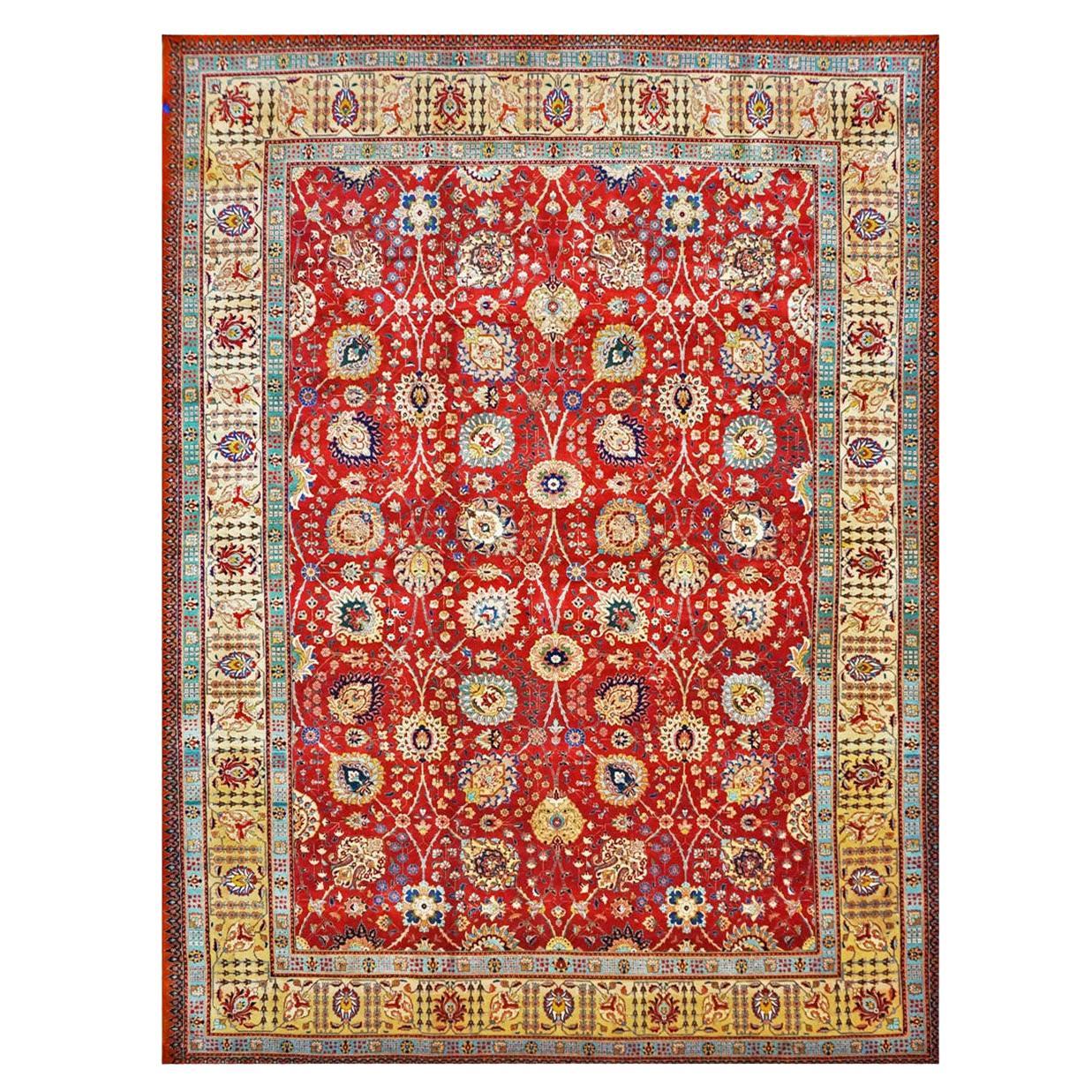 20th Century Antique Persian Tabriz Pahlavi 10x13 Red & Gold Handmade Area Rug For Sale
