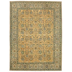 20th Century Antique Persian Tabriz Rug with Brown & Blue All-Over Floral Detail