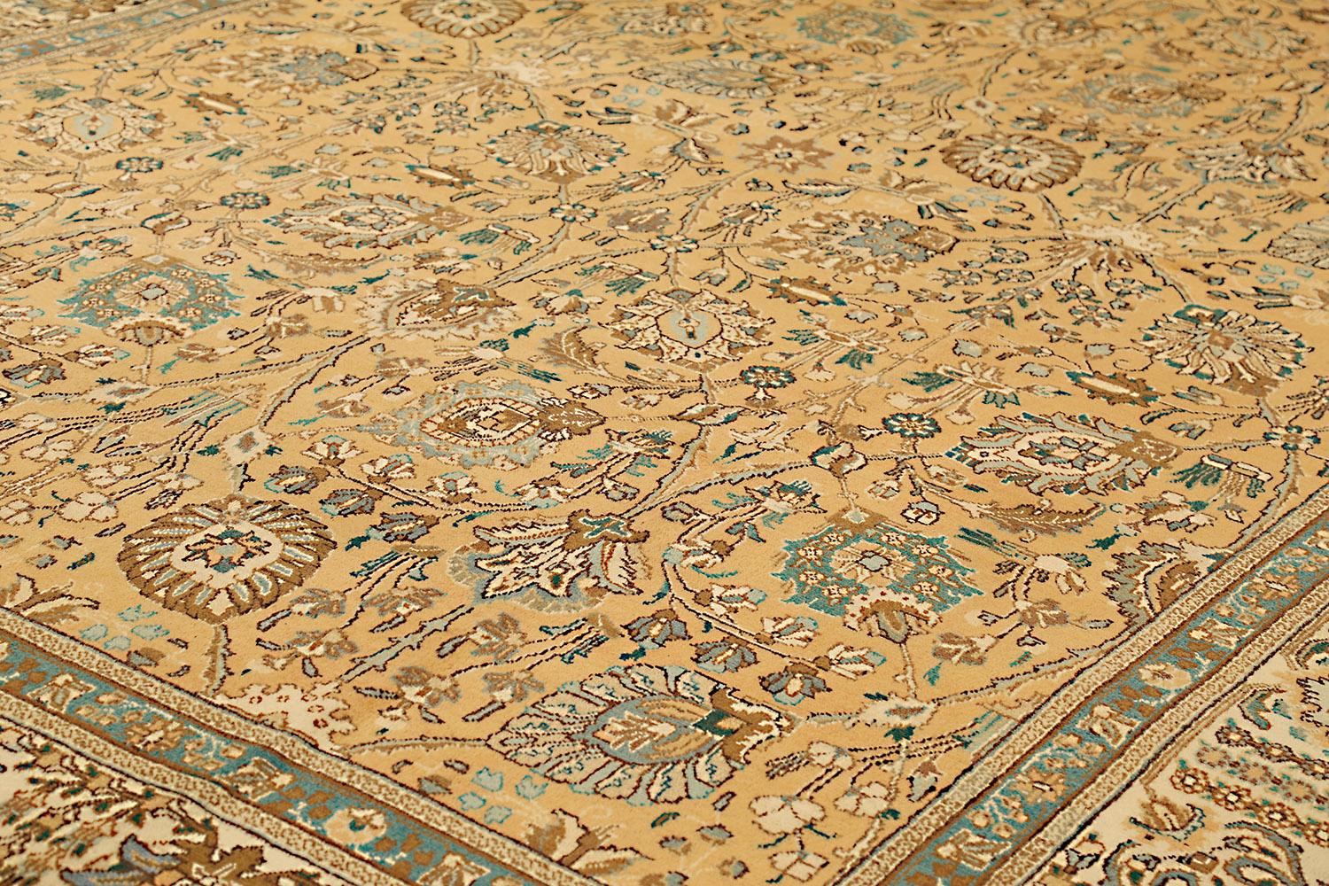 Hand-Woven 20th Century Antique Persian Tabriz Rug with Brown & Blue All-Over Floral Detail For Sale