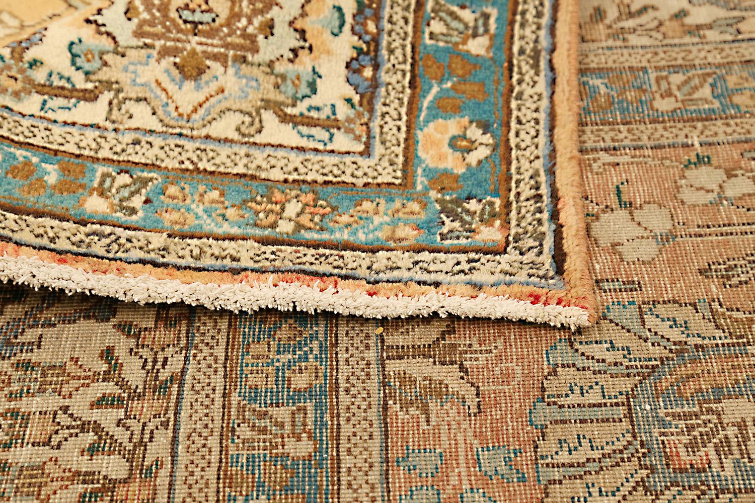 20th Century Antique Persian Tabriz Rug with Brown & Blue All-Over Floral Detail In Excellent Condition For Sale In Dallas, TX