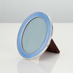 20th Century Antique Photo Frame in Sterling Silver and Light Blue Enamel