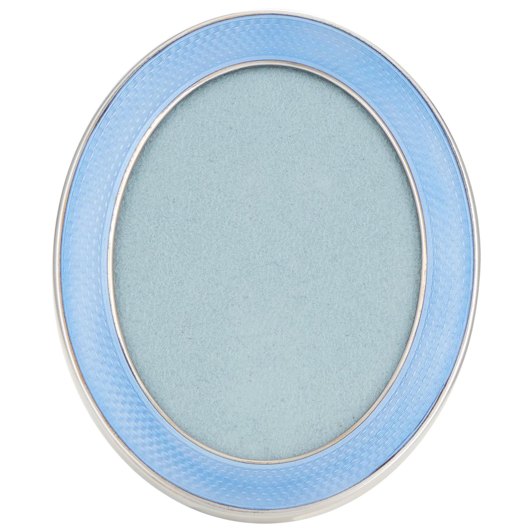 20th Century Antique Photo Frame in Sterling Silver and Light Blue Enamel