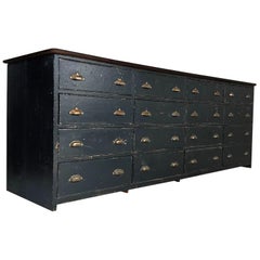 20th Century Antique Pine Black Bank of Drawers Sideboard Haberdashery