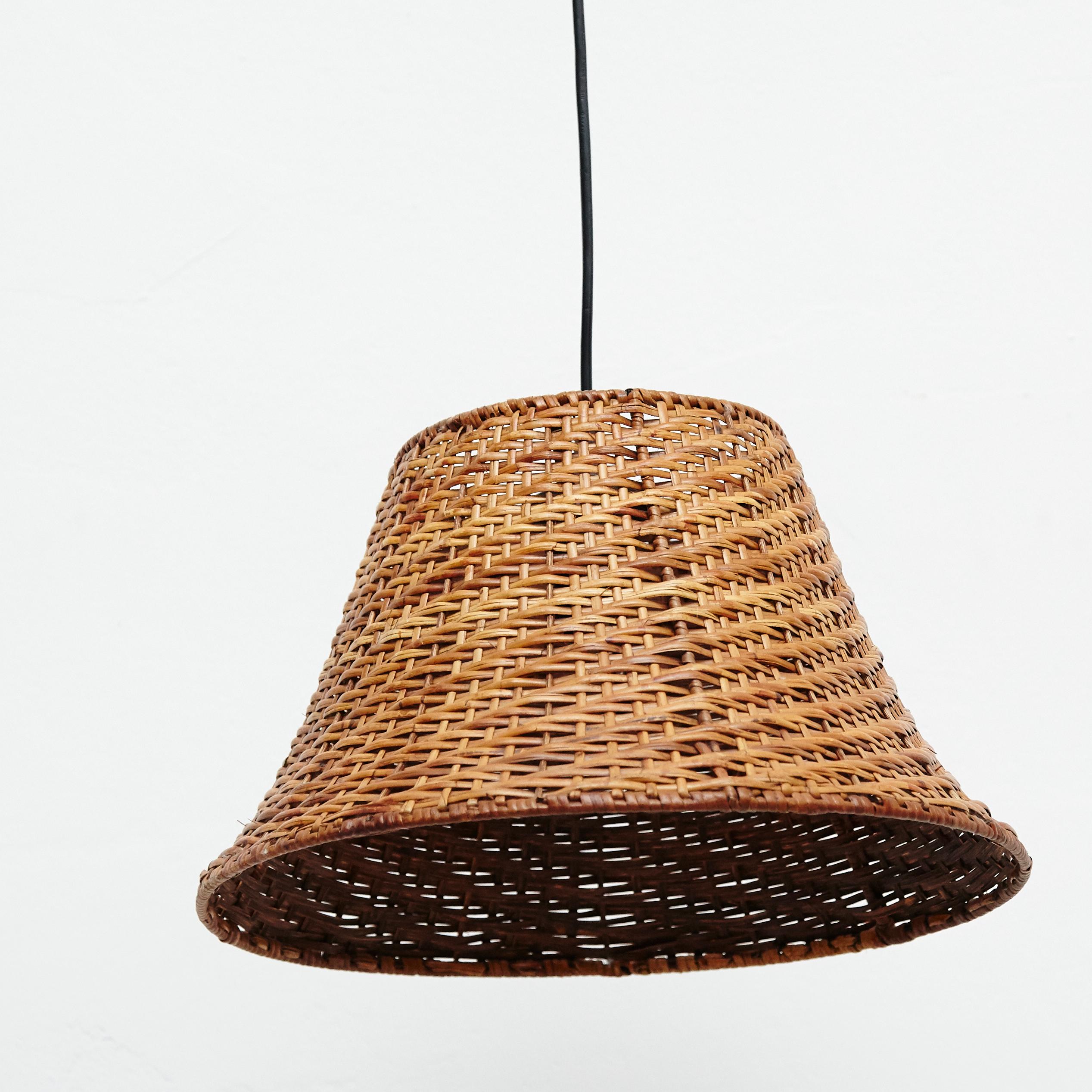 Mid-Century Modern 20th Century Antique Rattan Ceiling Lamp