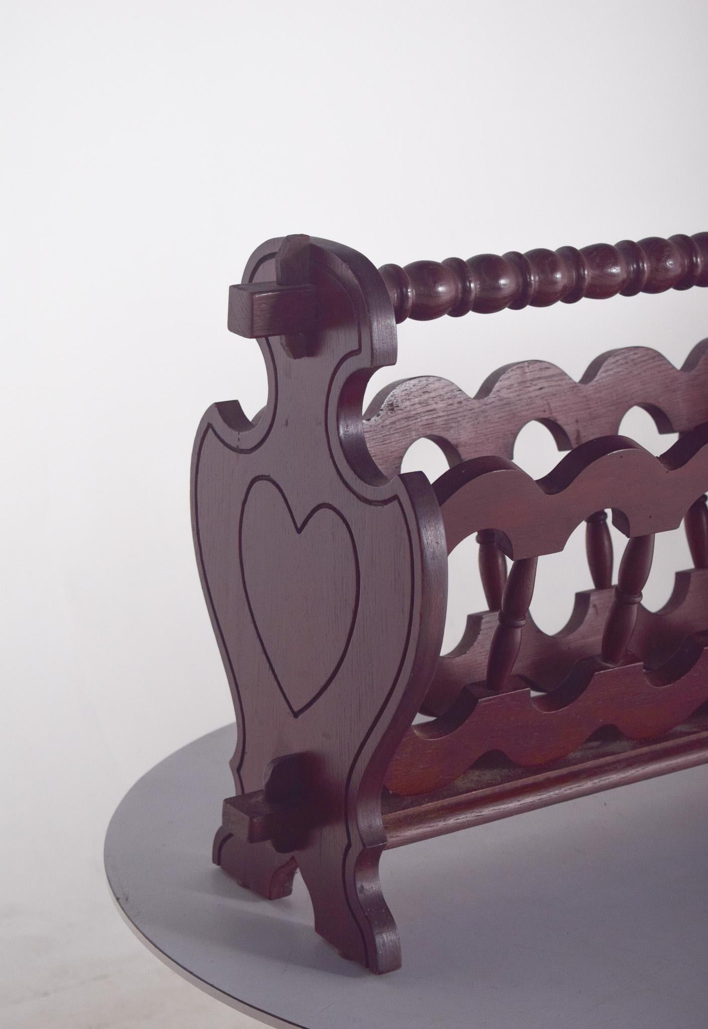 Victorian 20th Century Antique Rustic Oak Magazine Rack For Sale