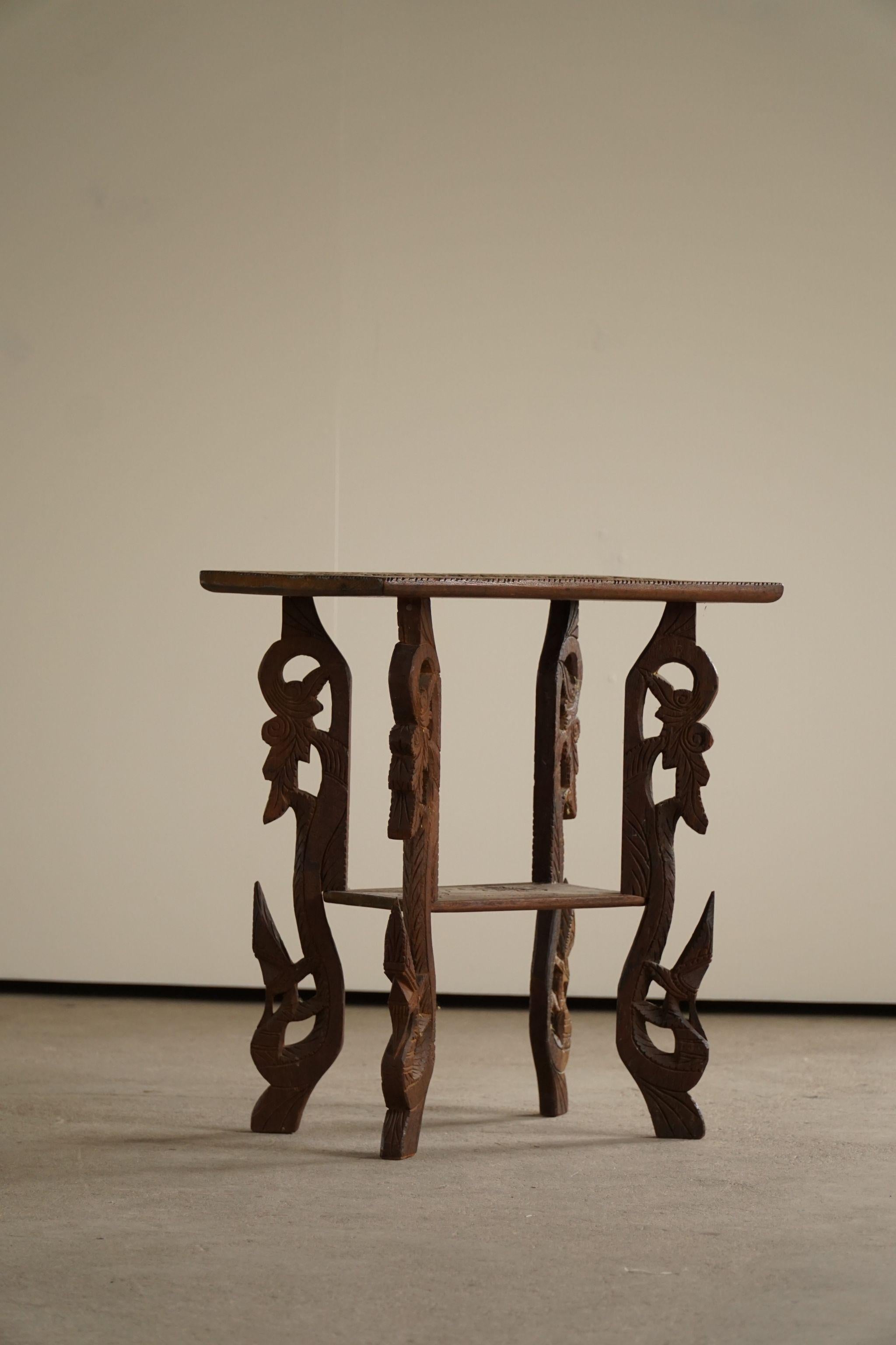 20th Century Antique Sculptural Oriental Side Table in Solid Oak, Wabi Sabi For Sale 4