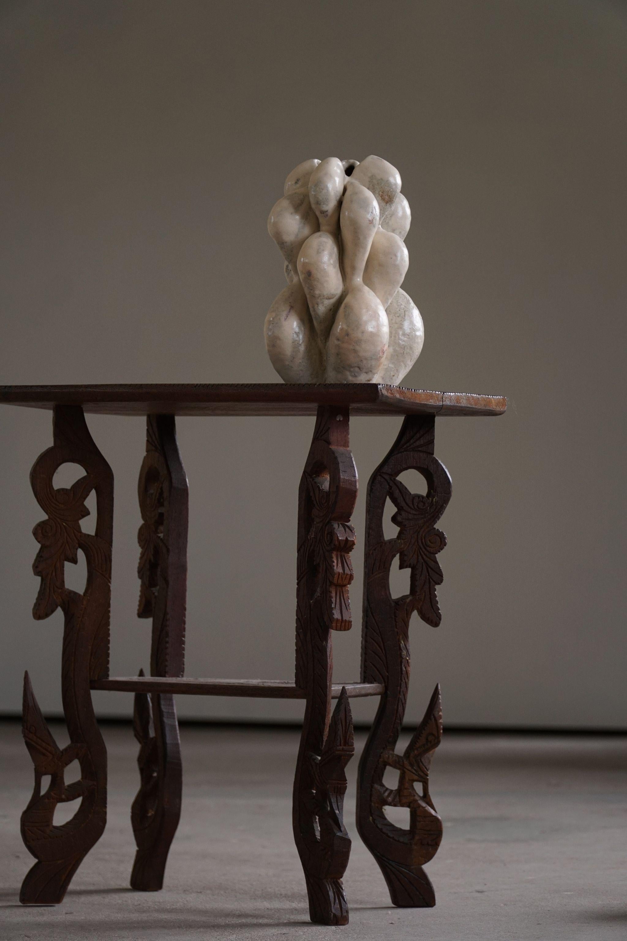 Baroque 20th Century Antique Sculptural Oriental Side Table in Solid Oak, Wabi Sabi For Sale
