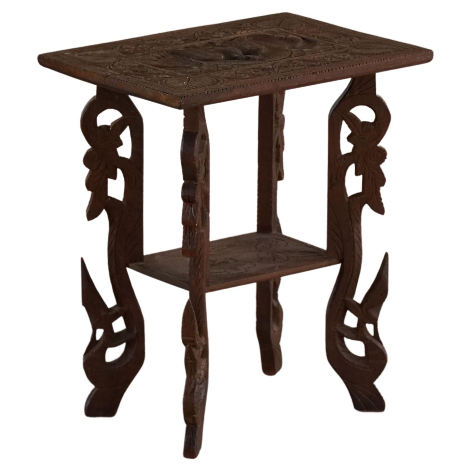 20th Century Antique Sculptural Oriental Side Table in Solid Oak, Wabi Sabi For Sale