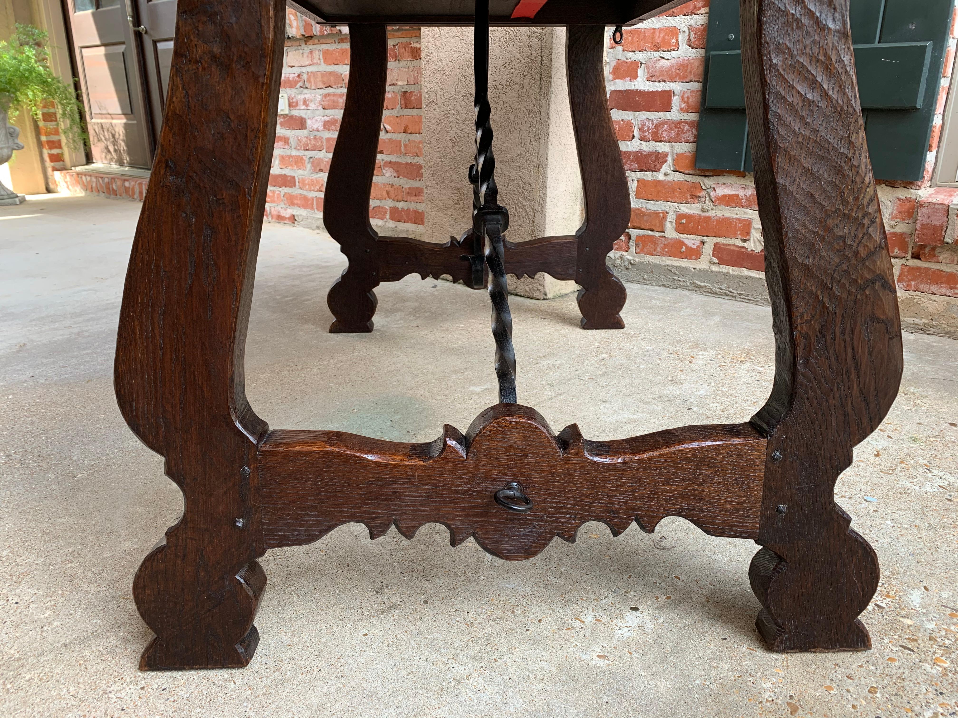 20th Century Antique Spanish Country Carved Oak Desk Writing Table Catalan Iron 5