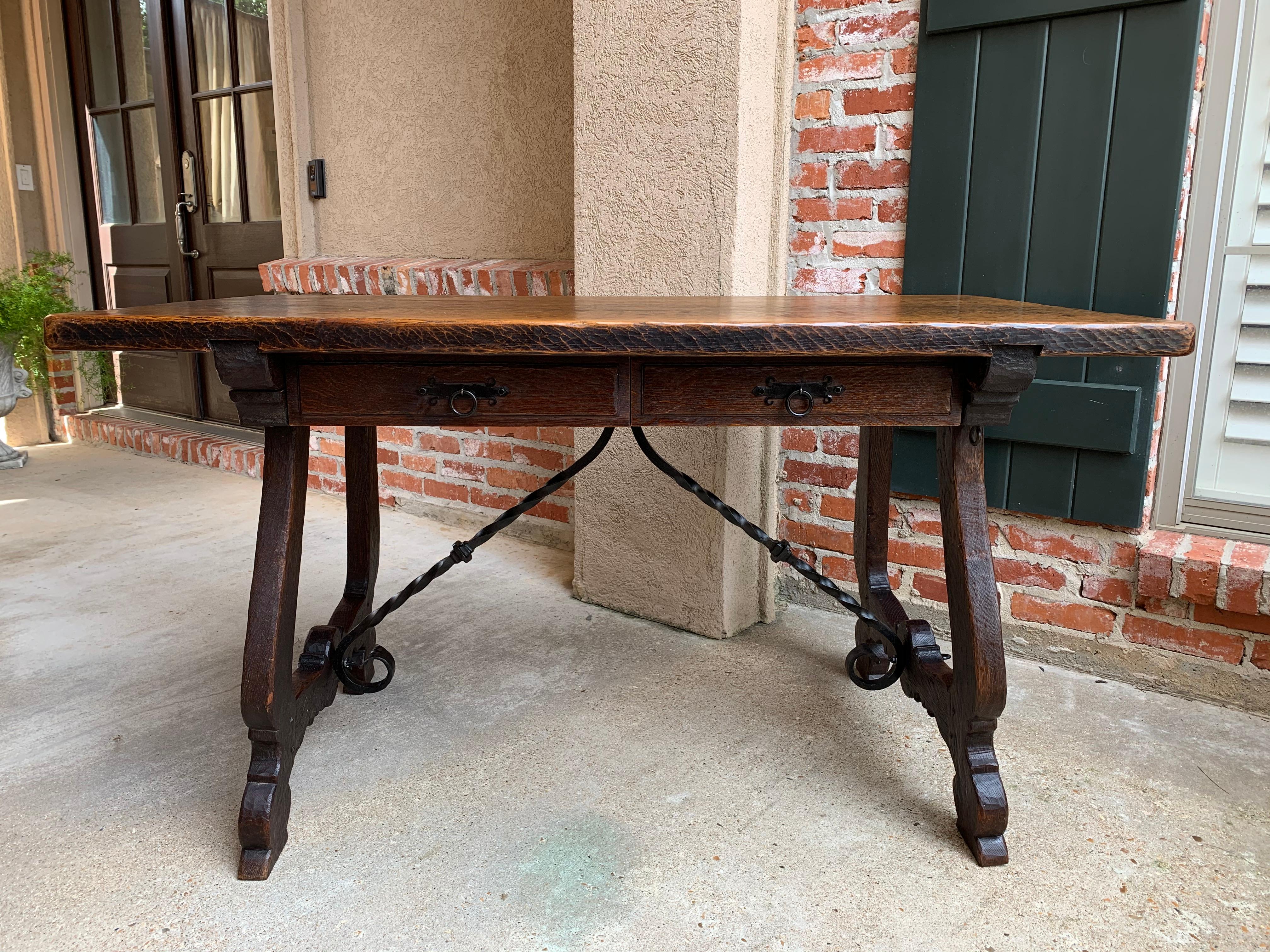 20th Century Antique Spanish Country Carved Oak Desk Writing Table Catalan Iron 8