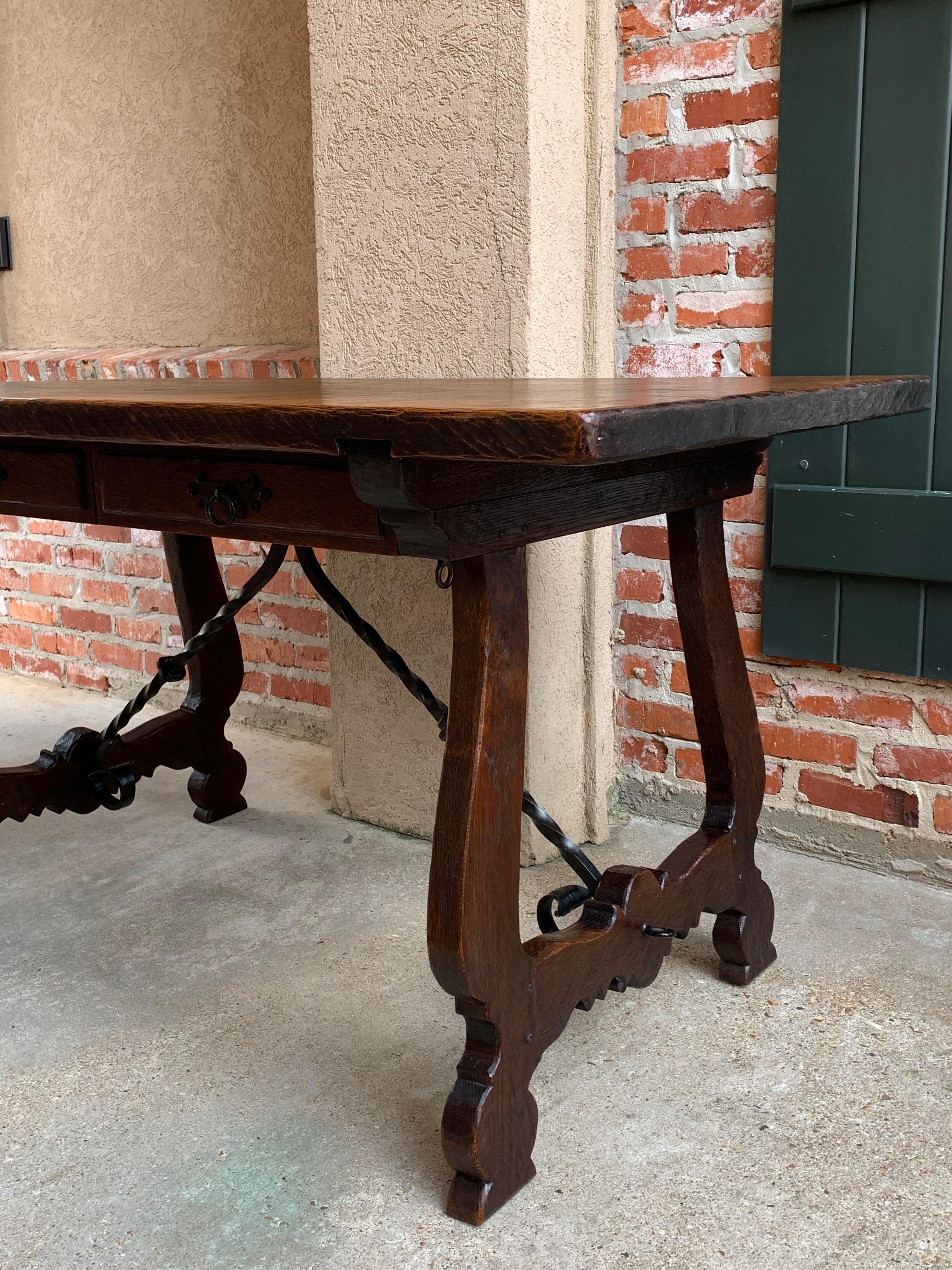 20th Century Antique Spanish Country Carved Oak Desk Writing Table Catalan Iron 11