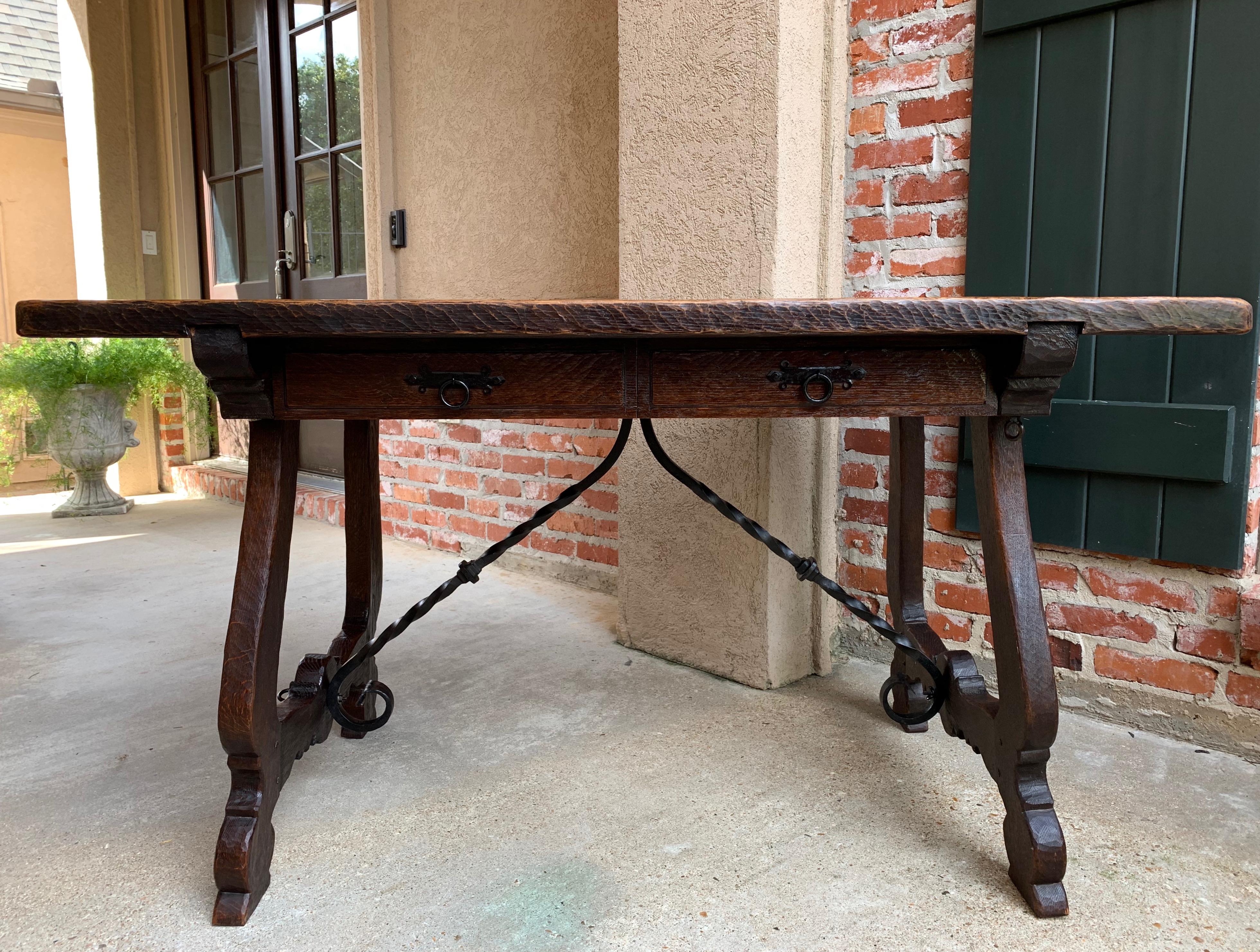 Direct from Europe, one of several outstanding solid wood antique desks/tables from our last buying trip, with that Spanish Catalan style design that complements any décor from French Country to farmhouse to traditional~
~This one is a smaller