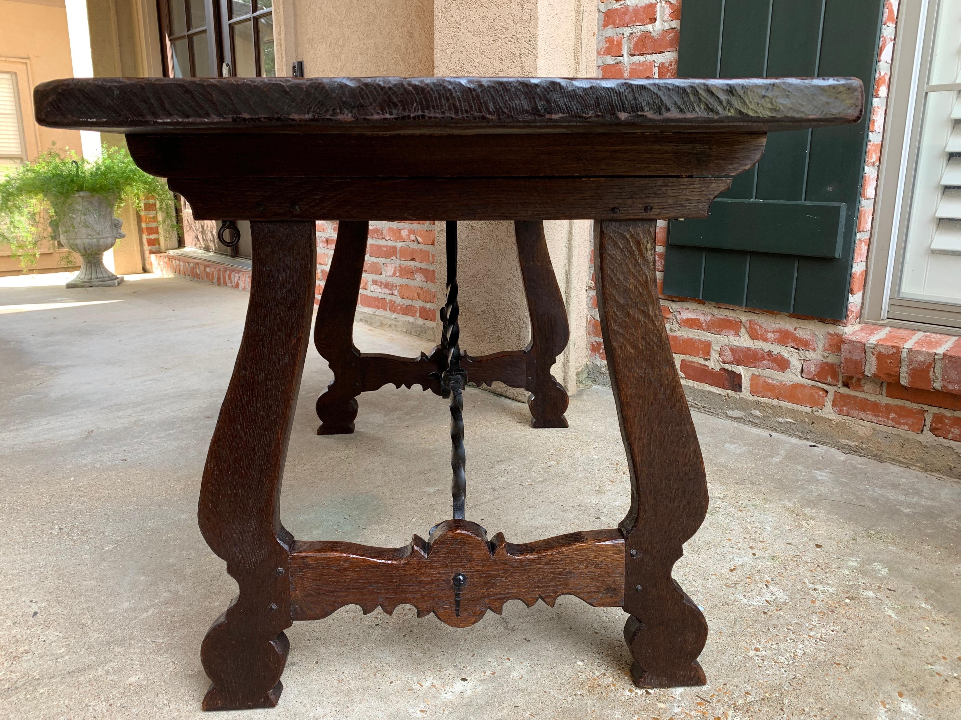 20th Century Antique Spanish Country Carved Oak Desk Writing Table Catalan Iron In Fair Condition In Shreveport, LA