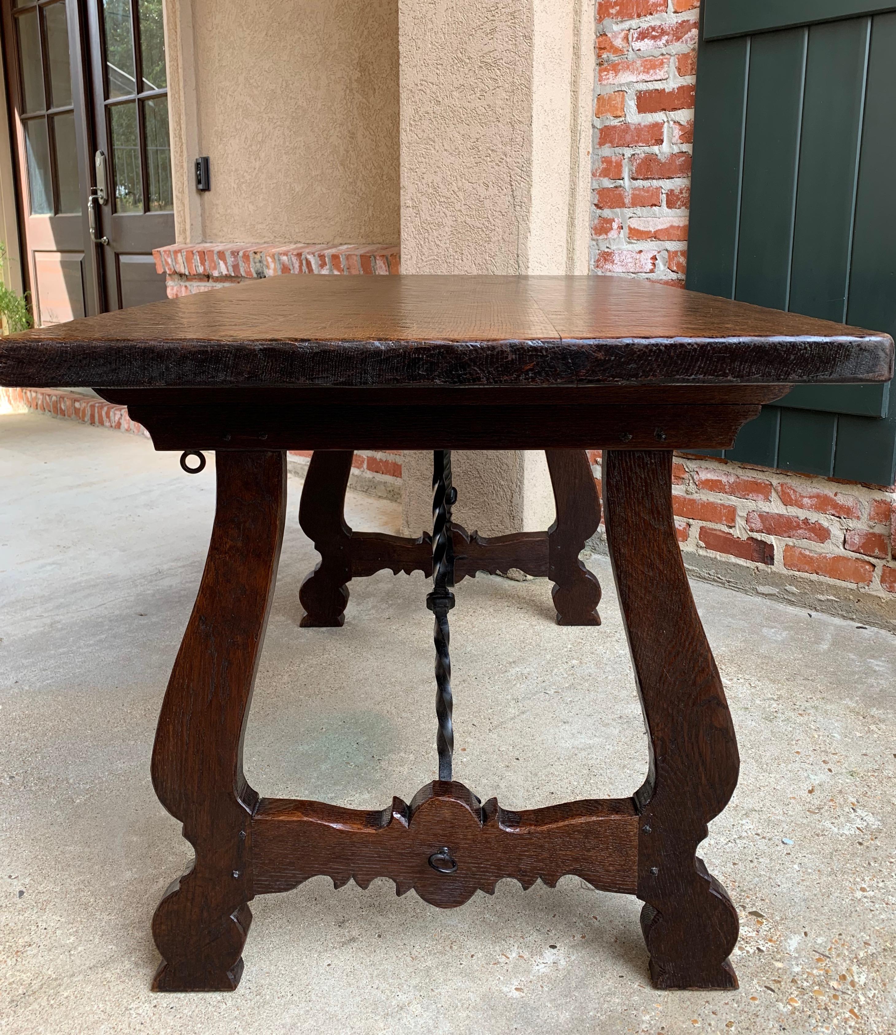 Late 19th Century 20th Century Antique Spanish Country Carved Oak Desk Writing Table Catalan Iron