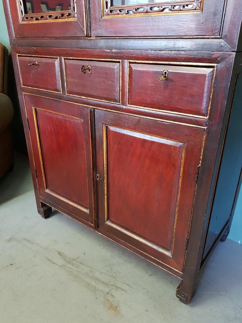 Glass 20th Century Antique Style Chinese Cupboard For Sale