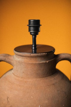 Large Anatolian Olive Jar Table Lamp, Twin-Handled Antique Terracotta Vessel