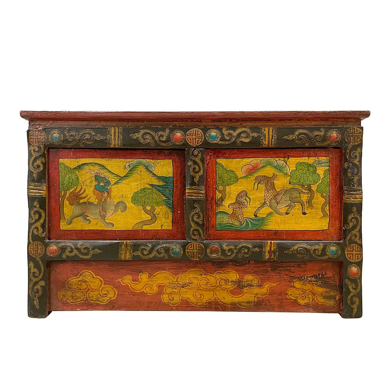 Painted 20th Century Antique Tibetan Altar Prayer Table, Side Table, Coffee Table