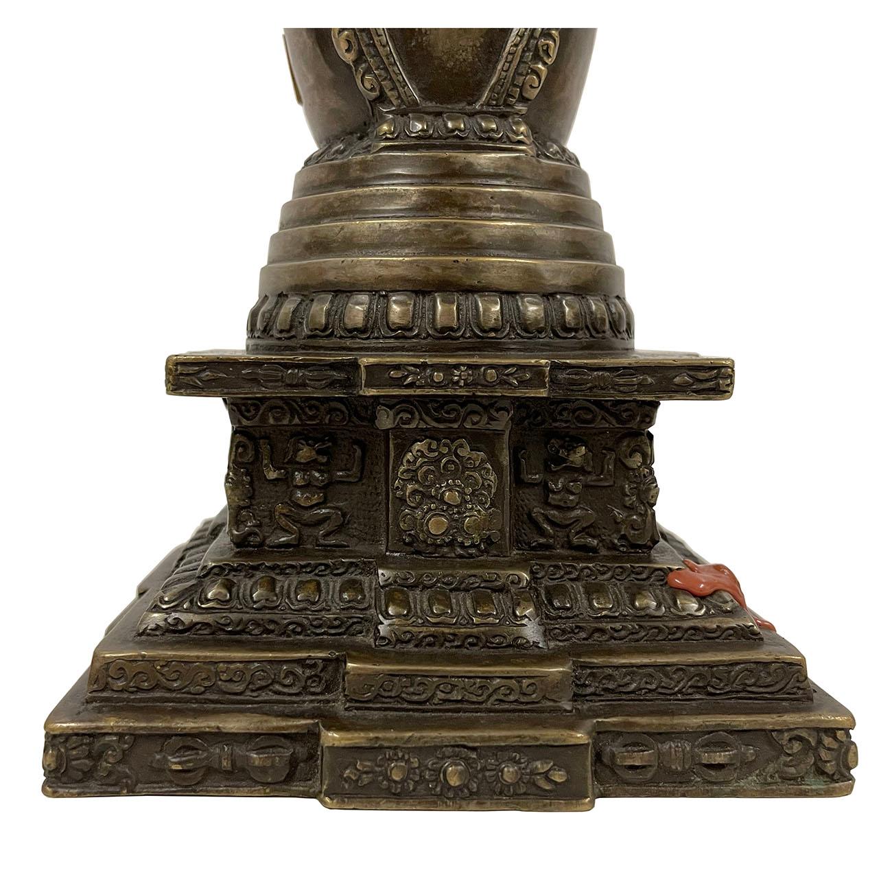 20th Century Antique Tibetan Bronze Sherizi Buddha Pagoda In Good Condition In Pomona, CA