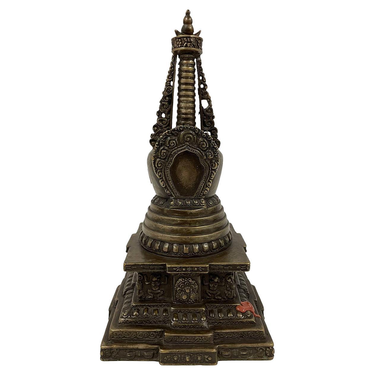 20th Century Antique Tibetan Bronze Sherizi Buddha Pagoda
