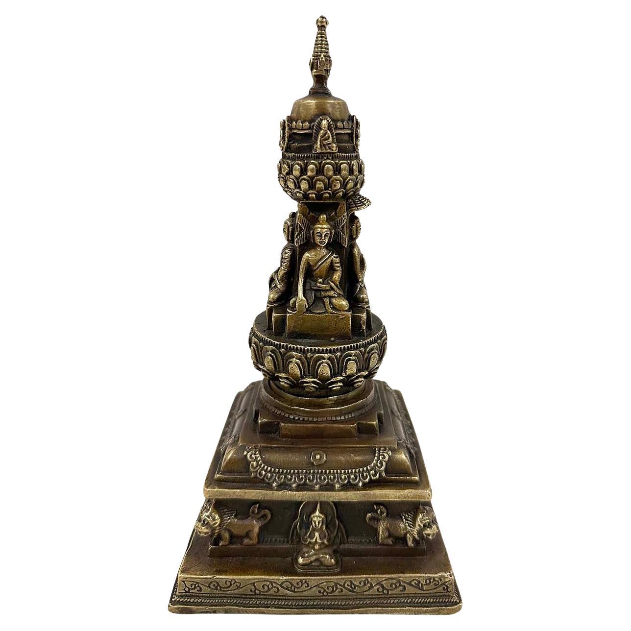 20th Century Antique Tibetan Bronze Sherizi Buddha Pagoda For Sale