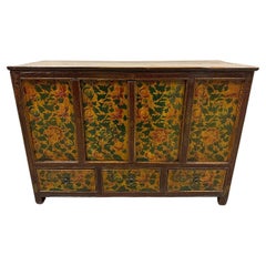 20th Century Vintage Tibetan Hand Painted Credenza Storage Cabinet