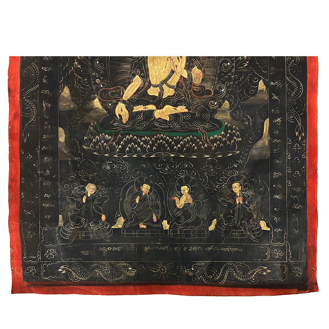 Chinese Export 20th Century Antique Tibetan Hand Painted Thangka, Avalokitshvara, Kuan Yin For Sale