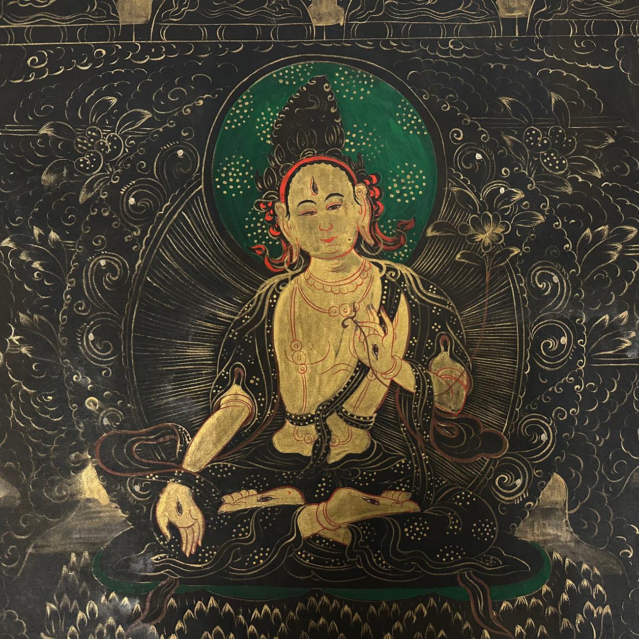 Chinese 20th Century Antique Tibetan Hand Painted Thangka, Avalokitshvara, Kuan Yin For Sale