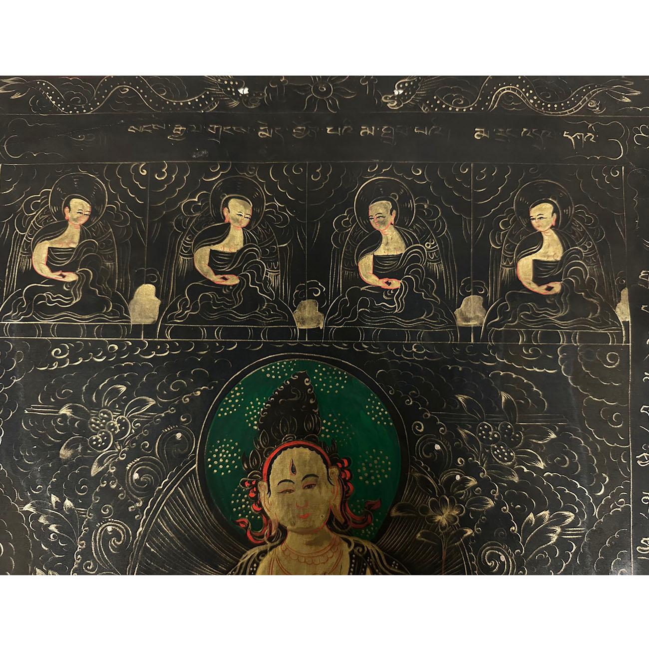 Hand-Painted 20th Century Antique Tibetan Hand Painted Thangka, Avalokitshvara, Kuan Yin For Sale