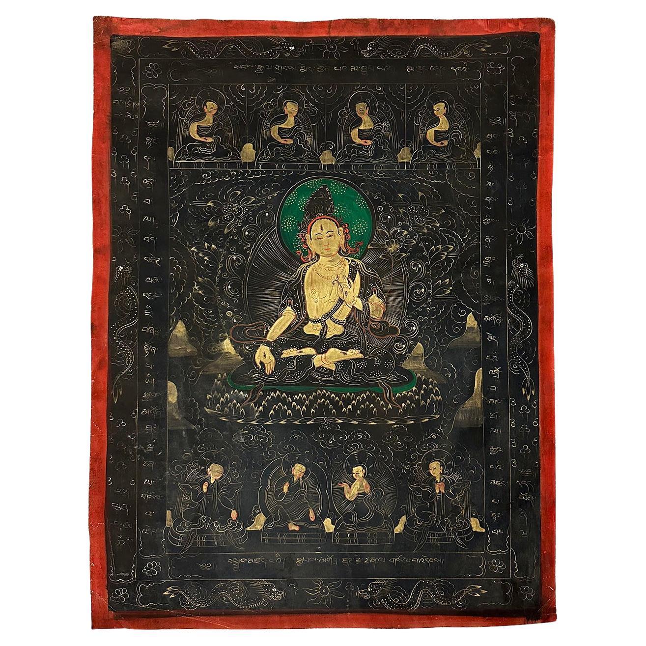 20th Century Antique Tibetan Hand Painted Thangka, Avalokitshvara, Kuan Yin