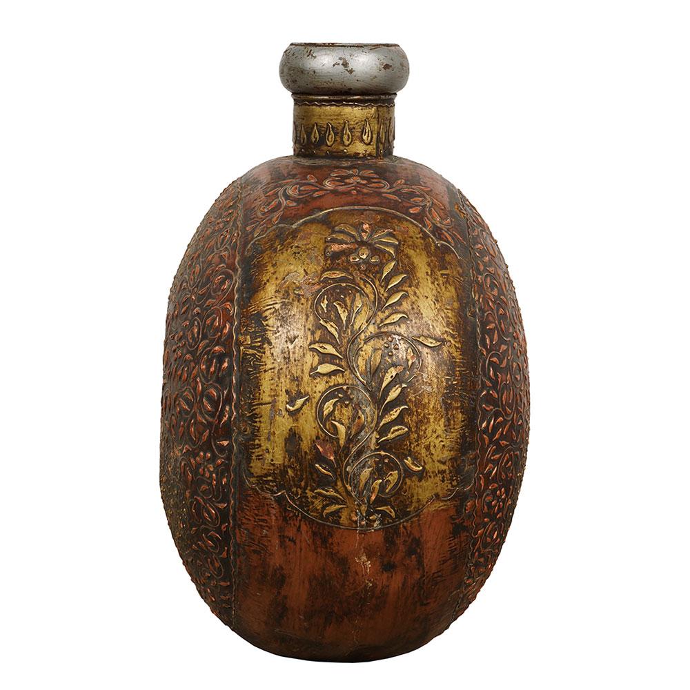 20th Century Antique Tibetan Handcraft Copper Tin Container In Good Condition For Sale In Pomona, CA