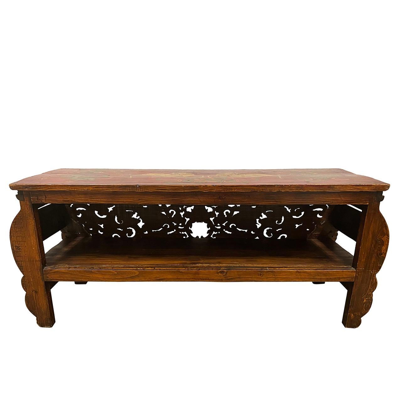 20th Century Antique Tibetan Open Carved Altar Prayer Coffee Table 7