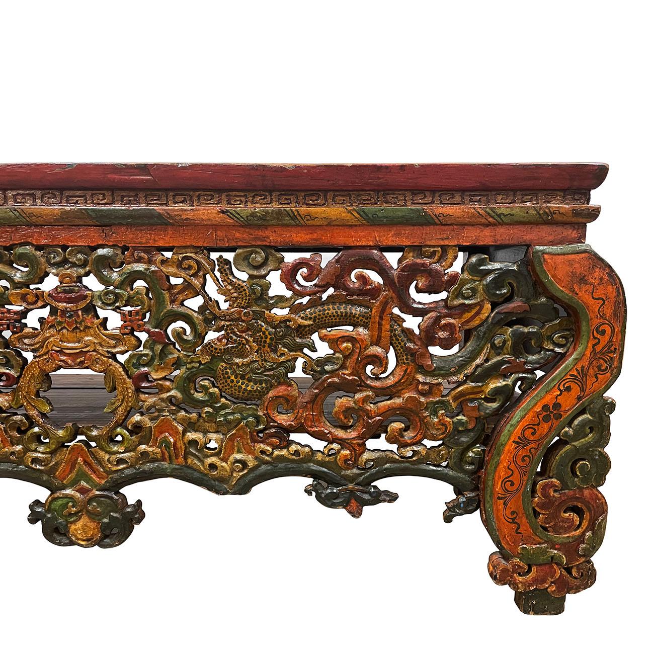 19th Century 20th Century Antique Tibetan Open Carved Altar Prayer Coffee Table