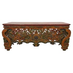 20th Century Antique Tibetan Open Carved Altar Prayer Coffee Table