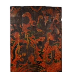 Antike tibetische bemalte Türwand aus dem 20. Jahrhundert