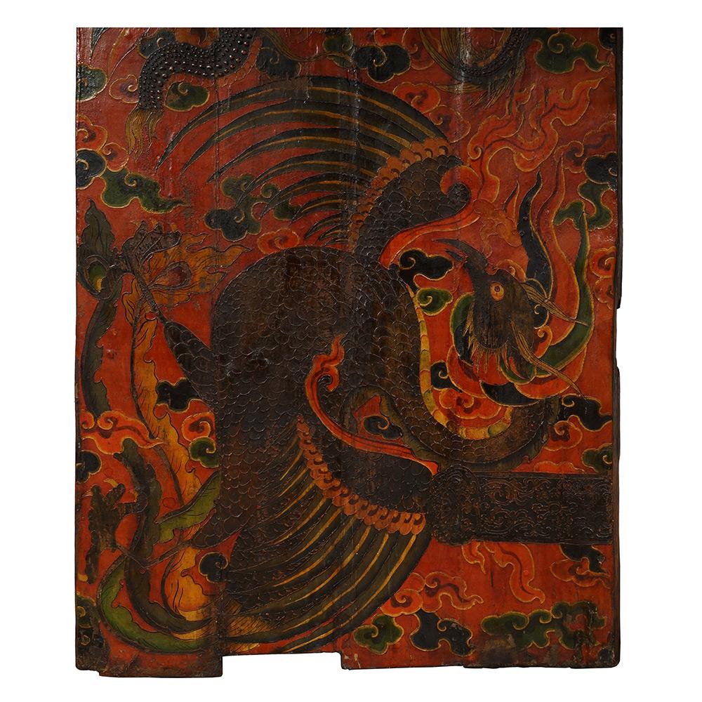 Wood 20th Century Antique Tibetan Painted Door Panel