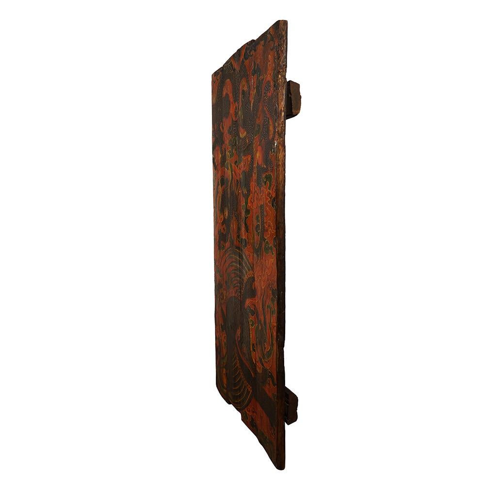 Antike tibetische bemalte Türwand aus dem 20. Jahrhundert (Holz) im Angebot