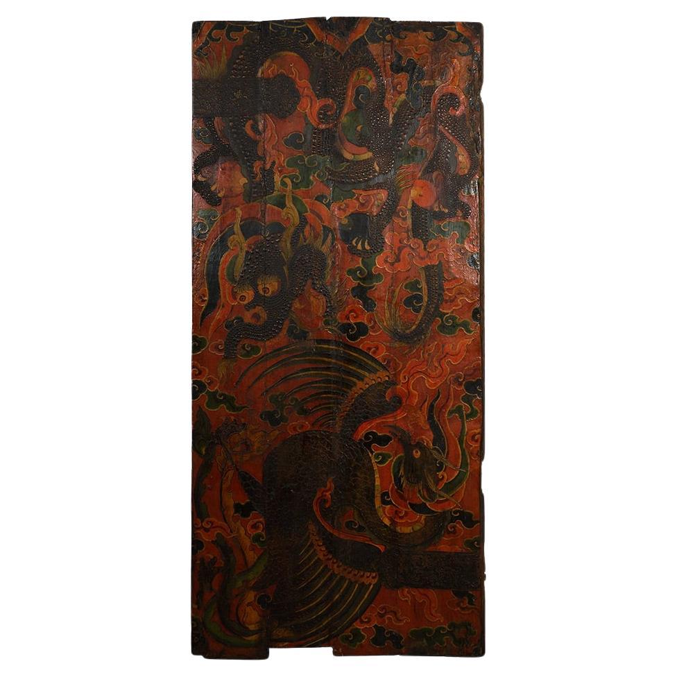 20th Century Antique Tibetan Painted Door Panel For Sale