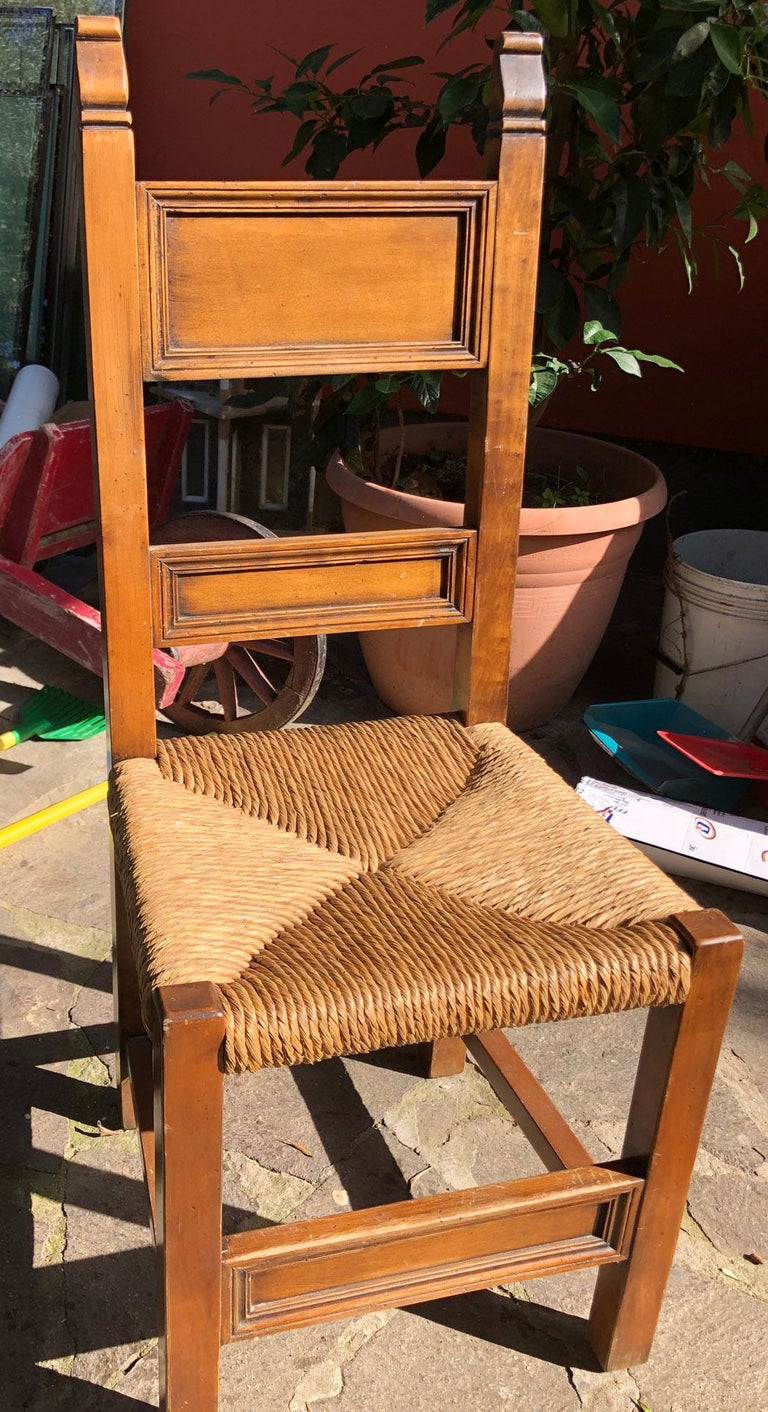 20th Century Antique Tuscan solid Walnut Set Six Chairs Stuffing
