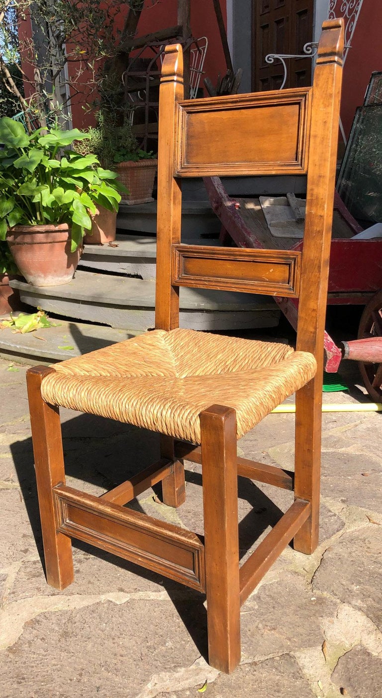 20th Century Antique Tuscan solid Walnut Set Six Chairs Stuffing