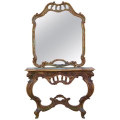 20th Century Antiqued Italian Scroll Console Table and Mirror in Baroque Style 20th Century Antiqued Italian Scroll Console Table and Mirror in Baroque Style