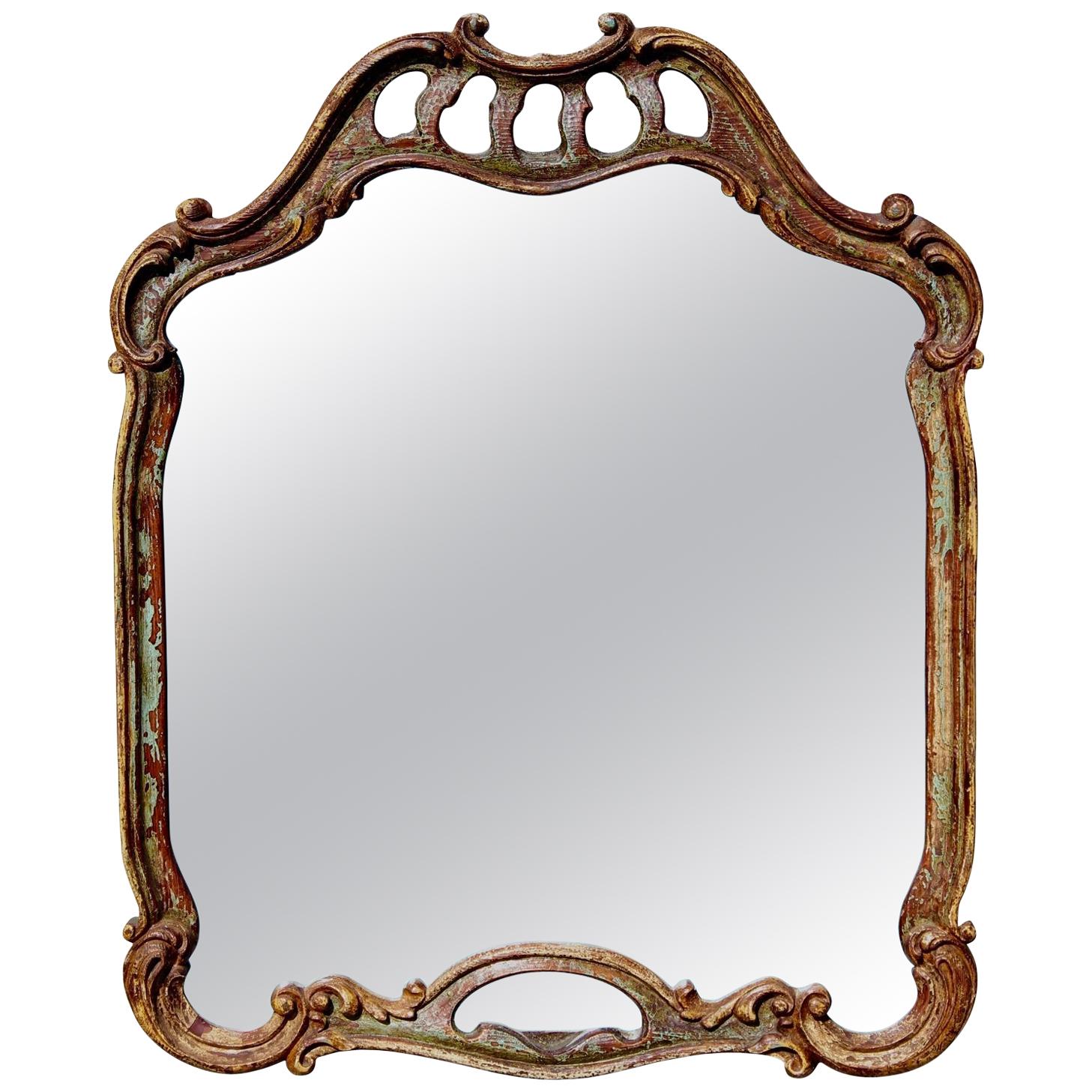 20th Century Antiqued Italian Scroll Mirror in Baroque Style
