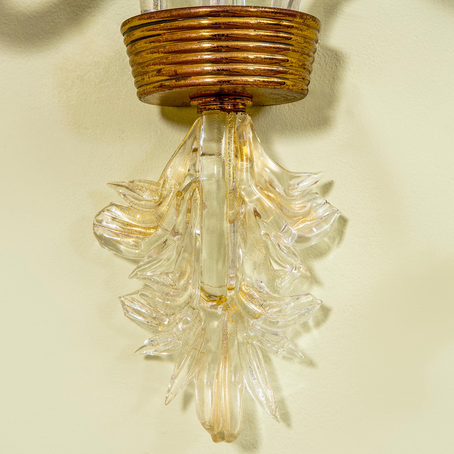 Métal paire d'appliques murales en verre de Murano Archimede Seguso du 20e siècle en vente