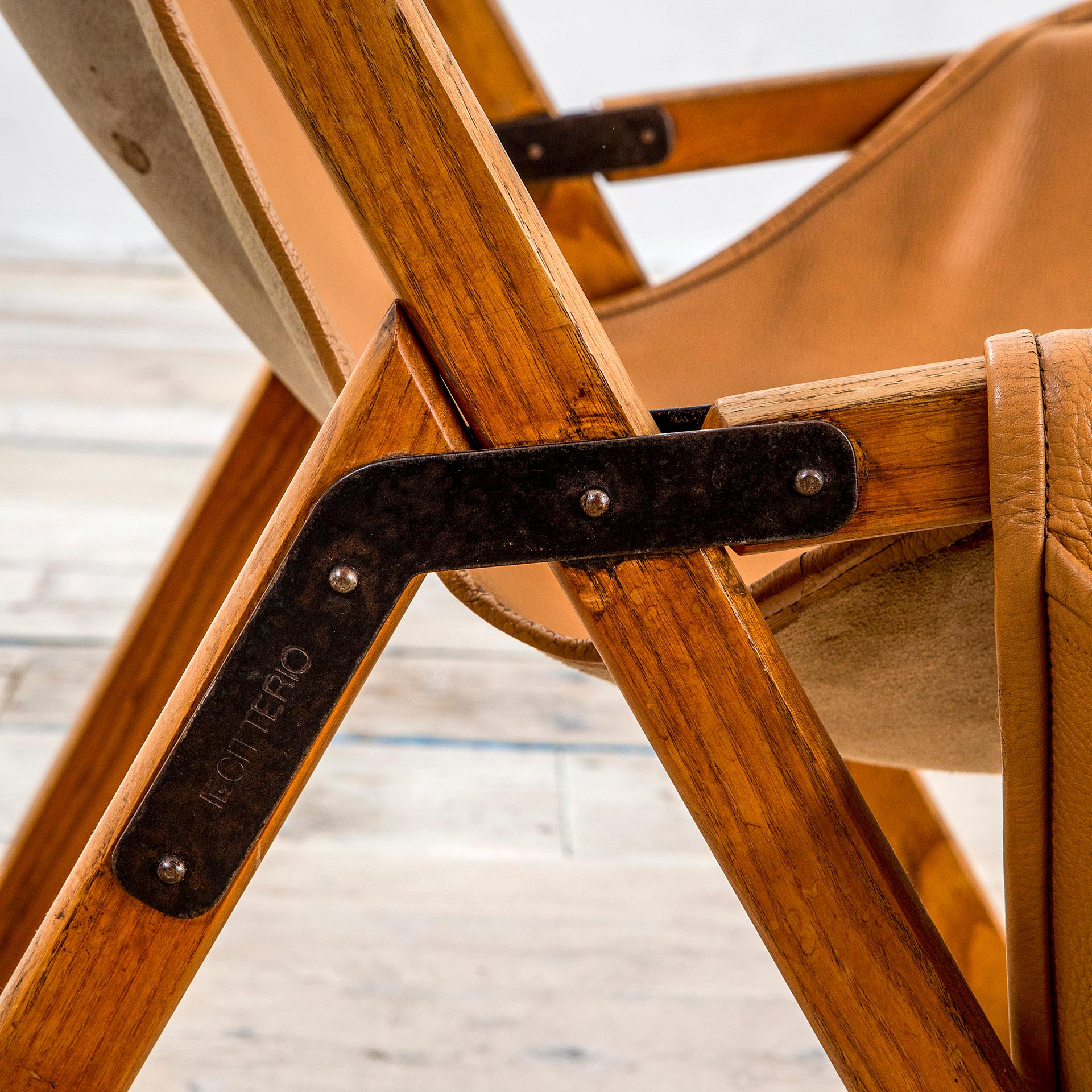 Italian 20th Century Armchair Tripolina by Viganò with Faux Leather Cover and Pocket