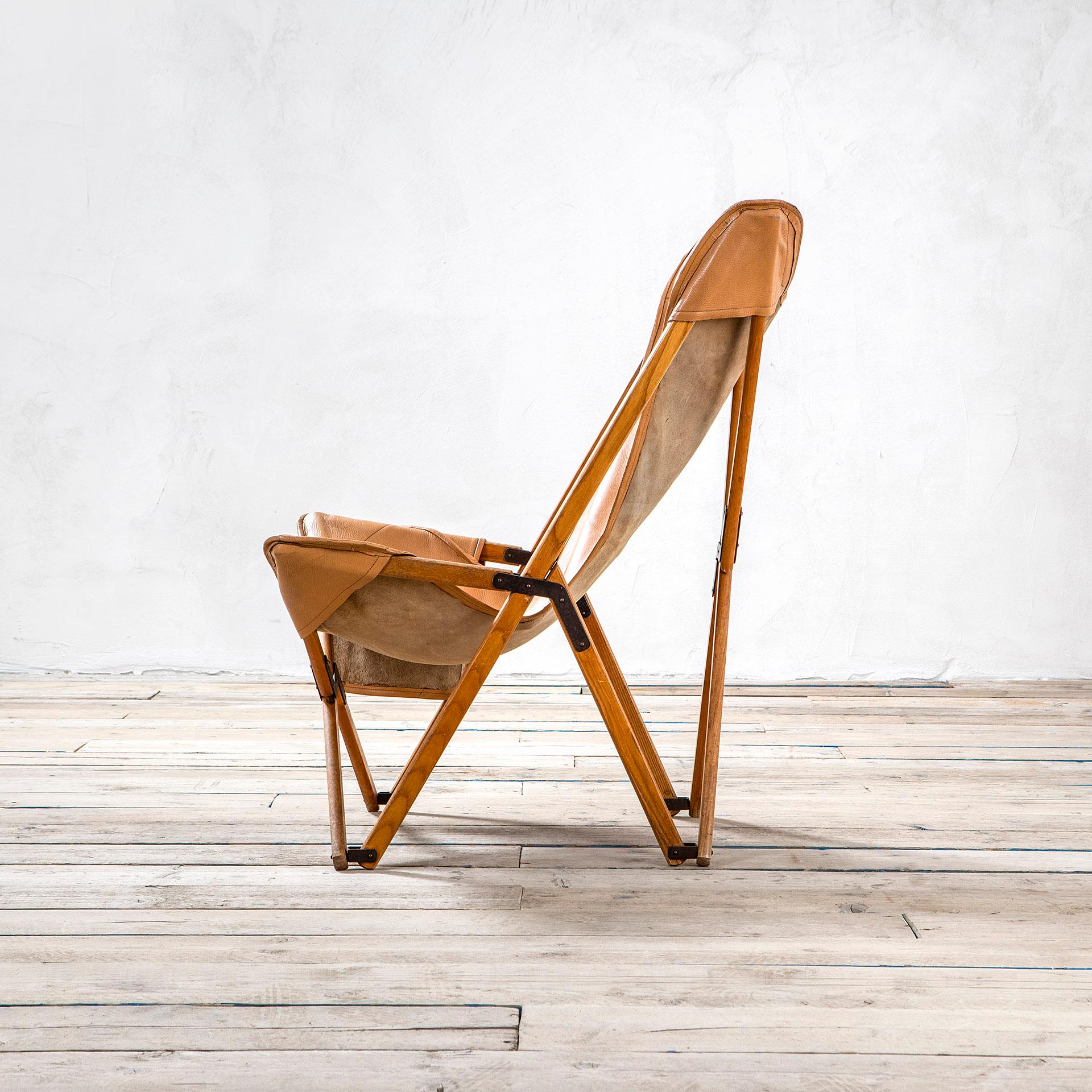 20th Century Armchair Tripolina by Viganò with Faux Leather Cover and Pocket In Good Condition In Turin, Turin