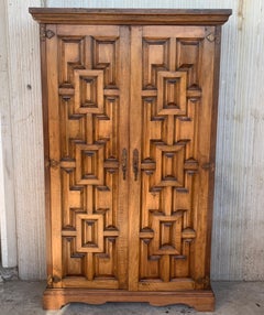 20th Century Armoire, Kitchen Cabinet with Two Doors, Carved Walnut, Spain