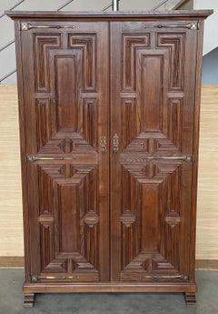 20th Century Armoire, Kitchen Cabinet with Two Doors, Carved Walnut, Spain
